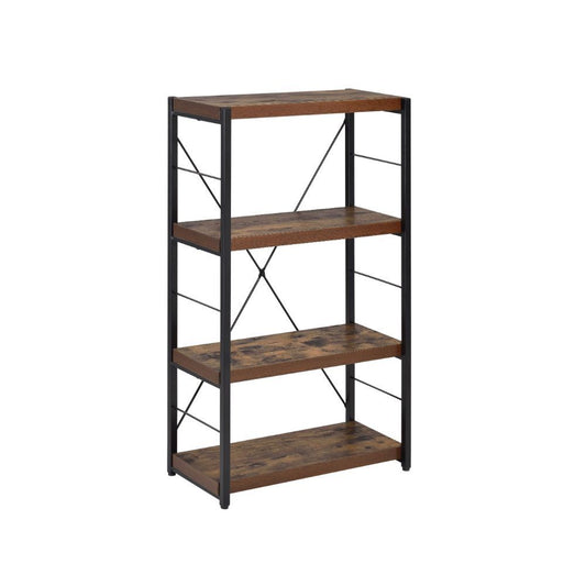 Mahopany Brown And Black Metal Three Tier Etagere Bookcase