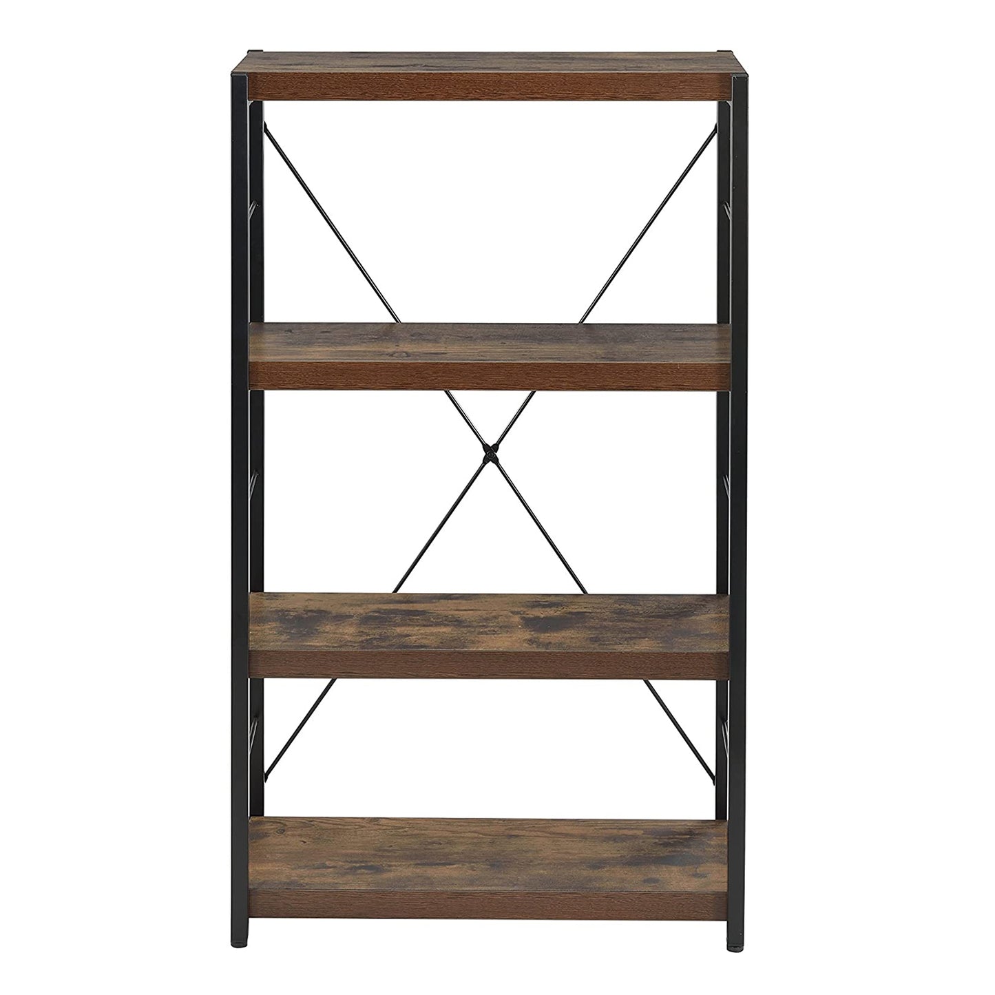 Mahopany Brown And Black Metal Three Tier Etagere Bookcase