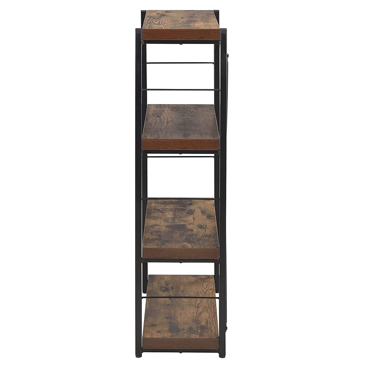 Mahopany Brown And Black Metal Three Tier Etagere Bookcase