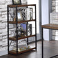 Mahopany Brown And Black Metal Three Tier Etagere Bookcase