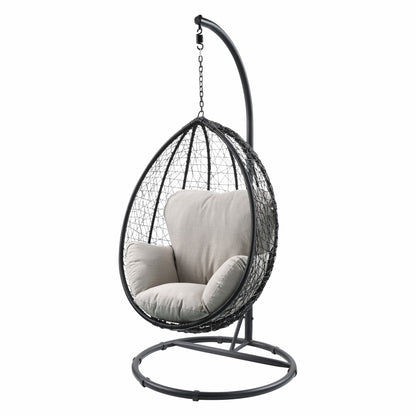 Ilish Black Metal Swing Chair With Beige Cushion