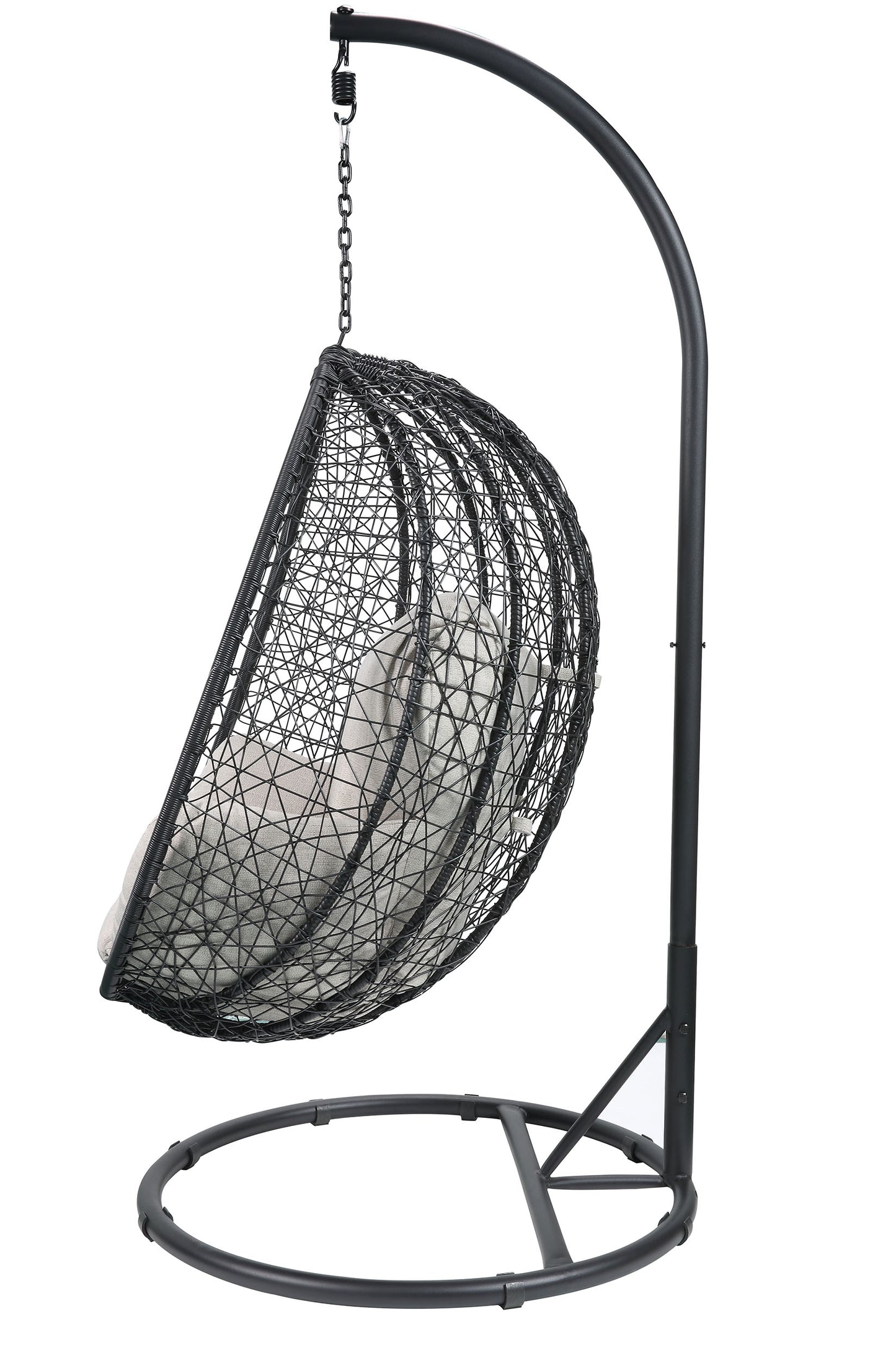 Ilish Black Metal Swing Chair With Beige Cushion