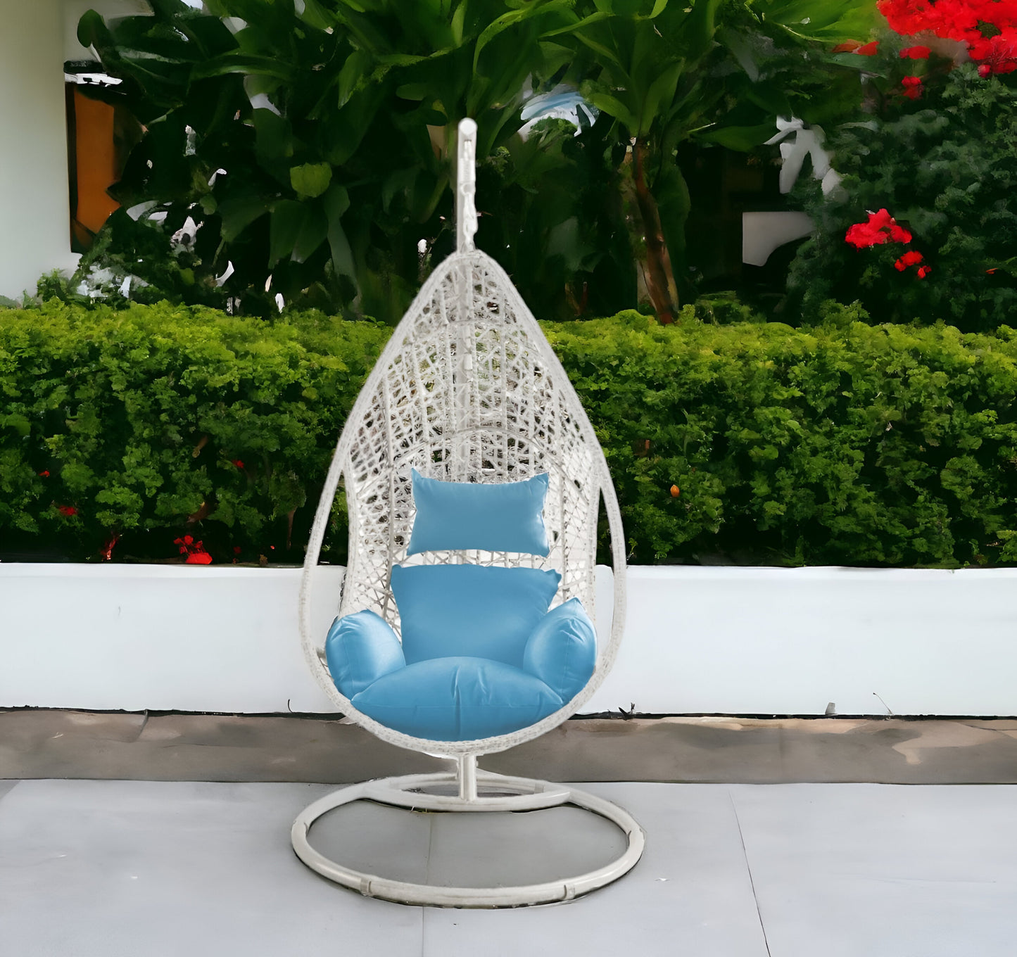 Nanchil Coral Blue And White Metal Swing Chair With Cushion