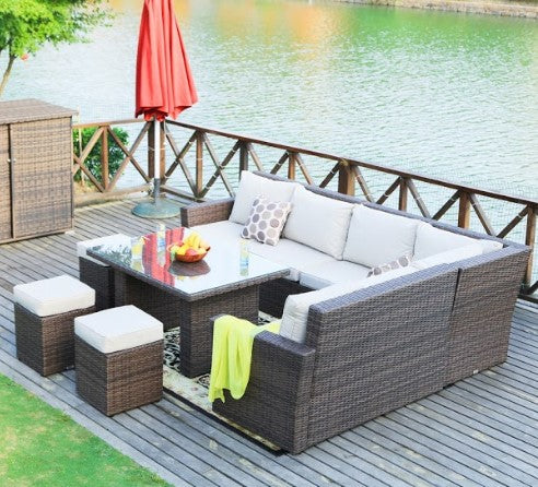 RA Brown 8 Piece Outdoor Sectional Set With Cushions