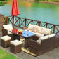 MR Brown 7 Piece Steel Outdoor Sectional Sofa Set With Ottomans and Storage Box