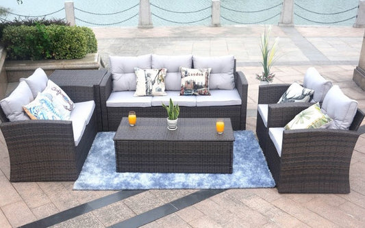 LA Outdoor Brown Metal Sofa Seating Group with Cushions