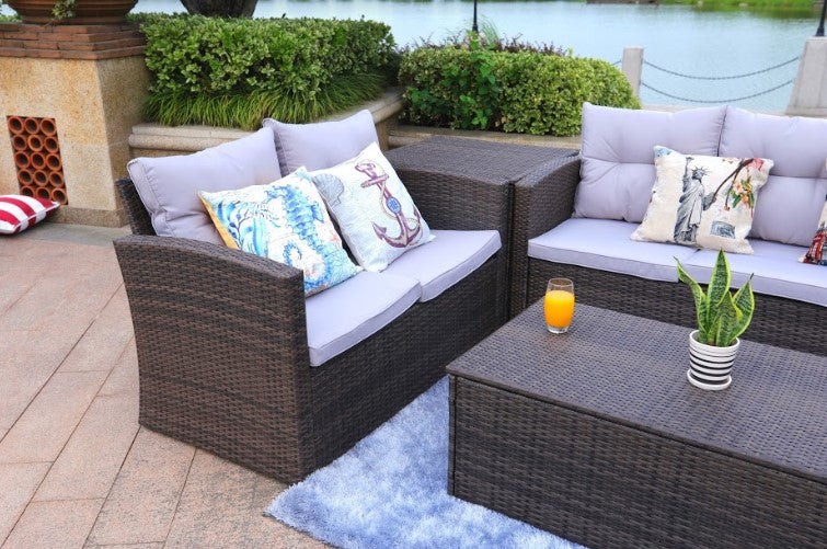 LA Outdoor Brown Metal Sofa Seating Group with Cushions