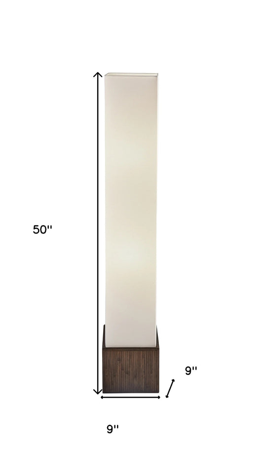 MN 50 Brown Rattan Two Light Column Floor Lamp With White Rectangular Shade