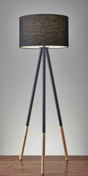 AK 60 Black Tripod Floor Lamp with Black Drum Shade