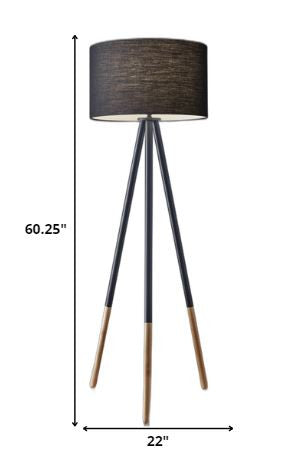 AK 60 Black Tripod Floor Lamp with Black Drum Shade