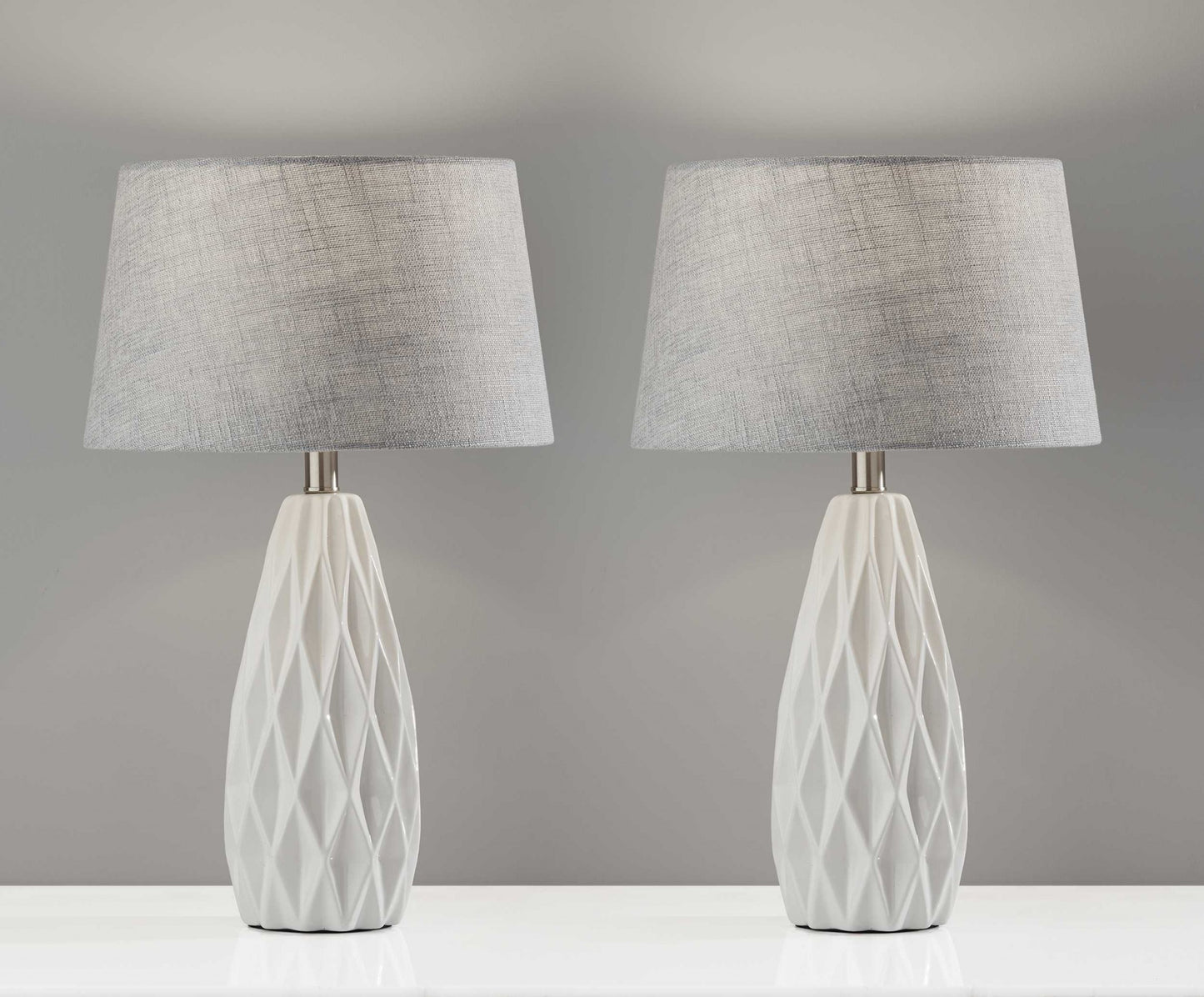 OC Set of 2 White Ceramic Geometric Base Table Lamp