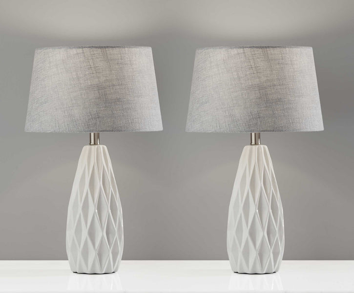 OC Set of 2 White Ceramic Geometric Base Table Lamp