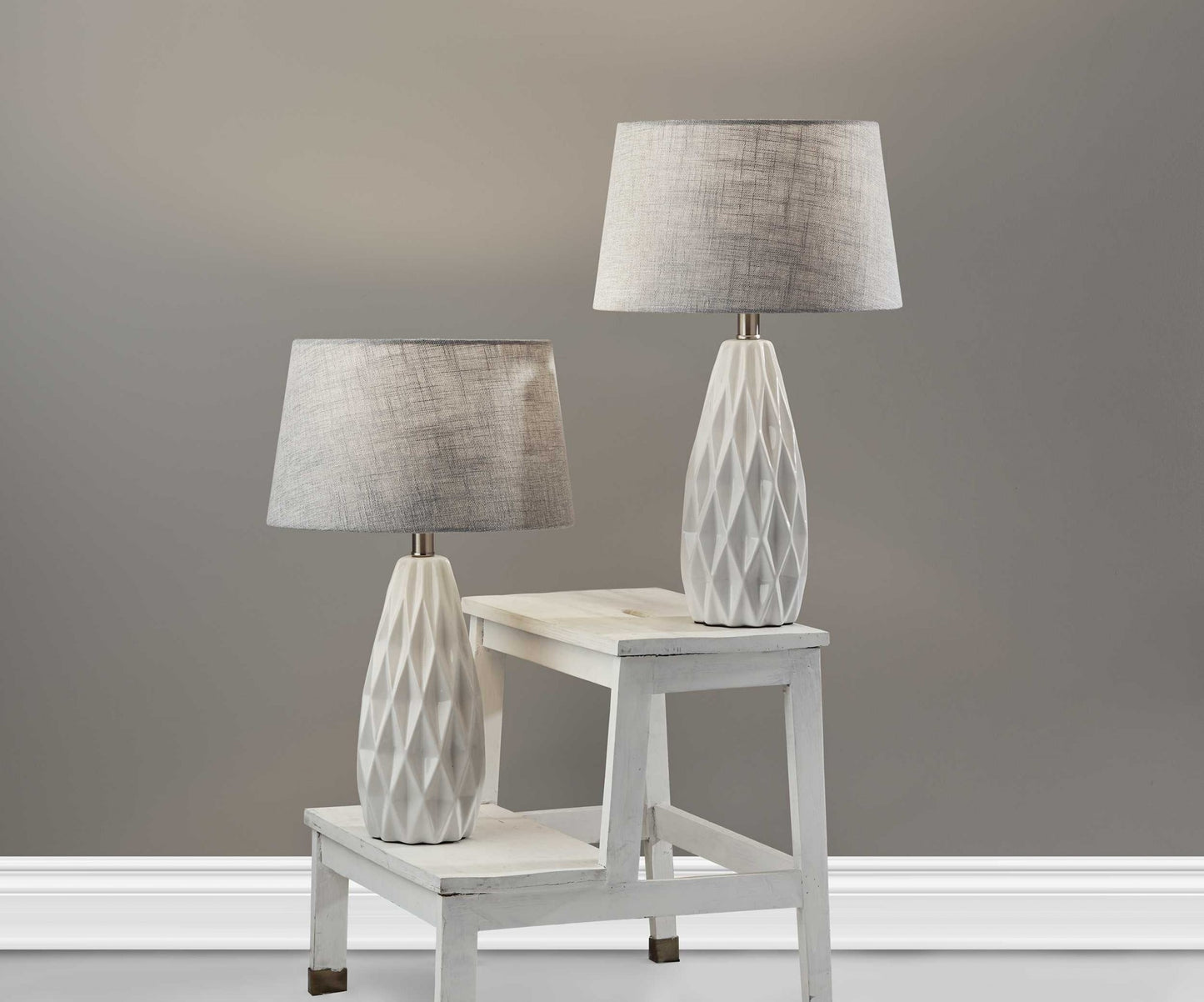 OC Set of 2 White Ceramic Geometric Base Table Lamp