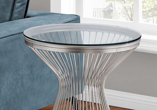 Tulip Silver And Clear Glass Round End Table