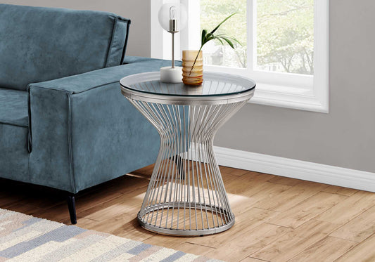 Tulip Silver And Clear Glass Round End Table