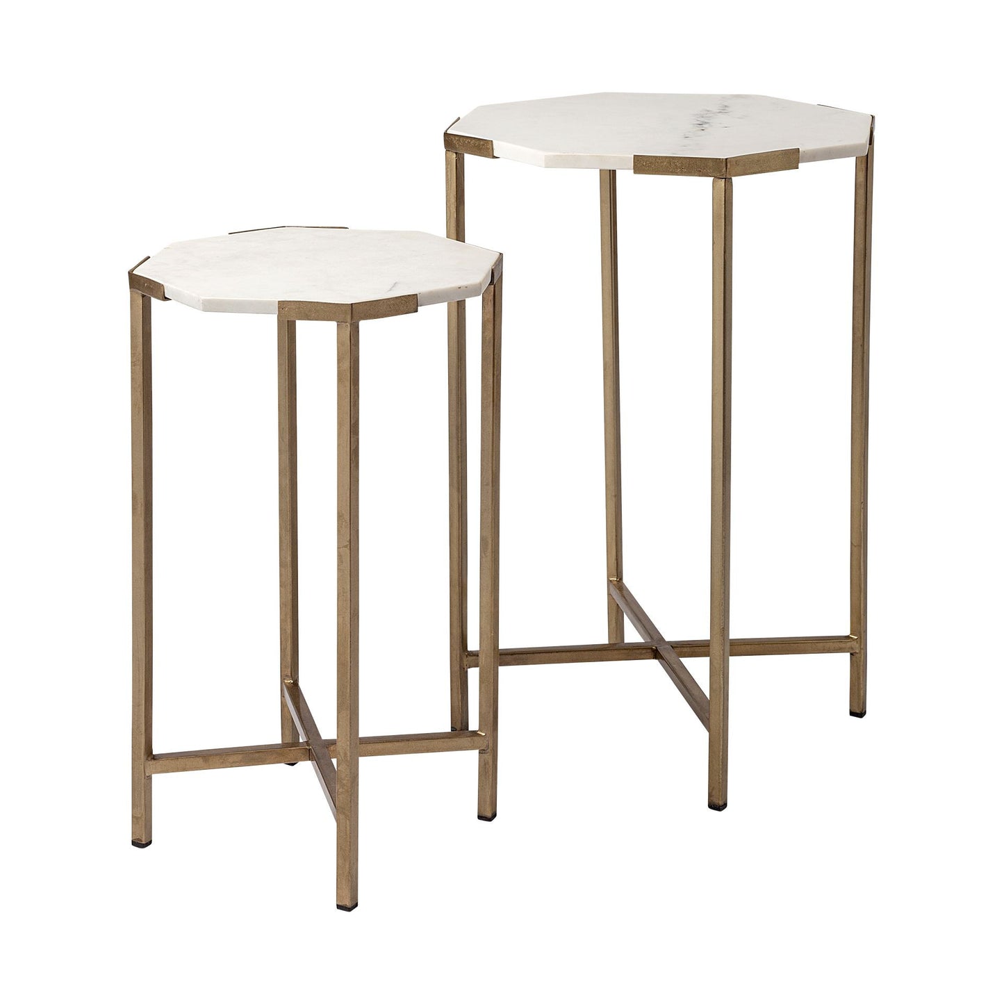 Mognolia Set Of 2 White Marble And Iron Hexagonal Top Side Tables