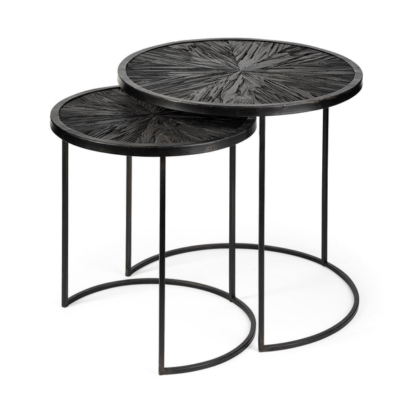 Chrysanthemum Set Of 2 Dark Wood Round Top Accent Tables