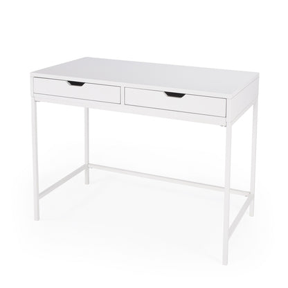 Wren White Rubberwood Wood Writing Desk With Two Drawers