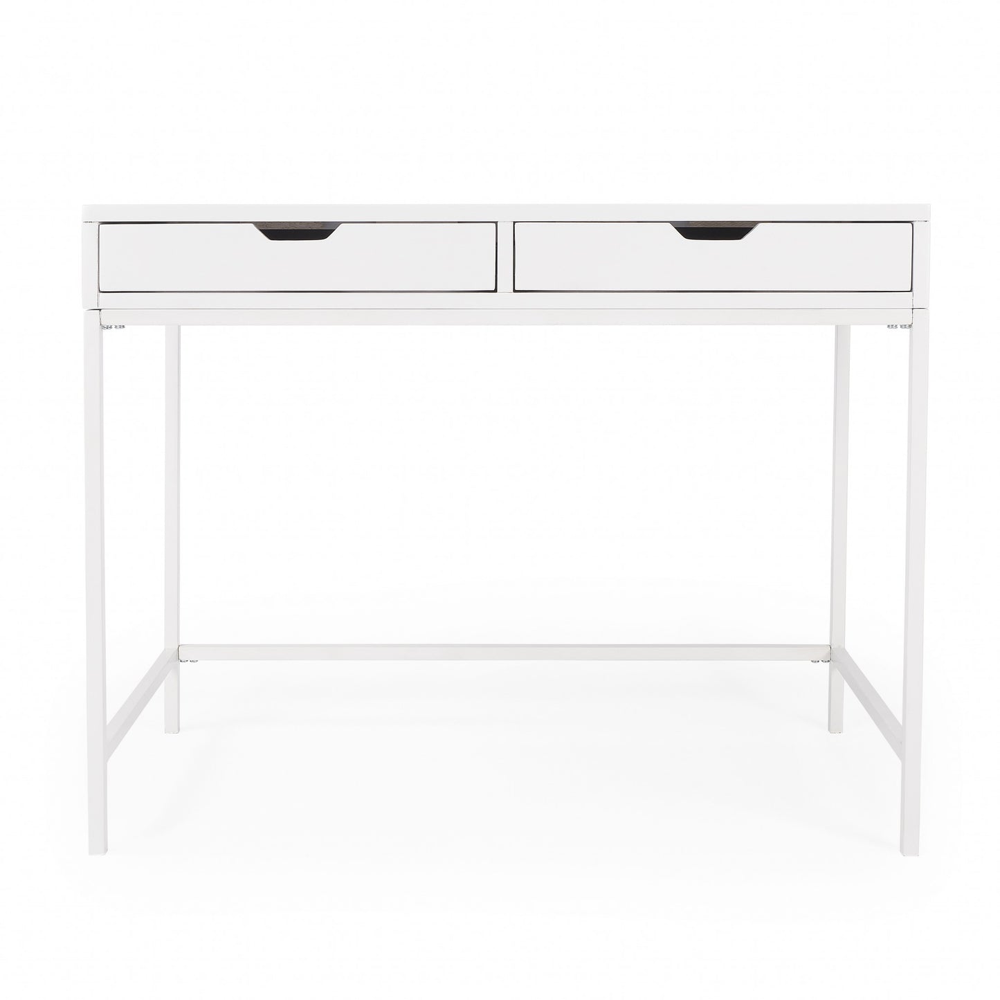 Wren White Rubberwood Wood Writing Desk With Two Drawers