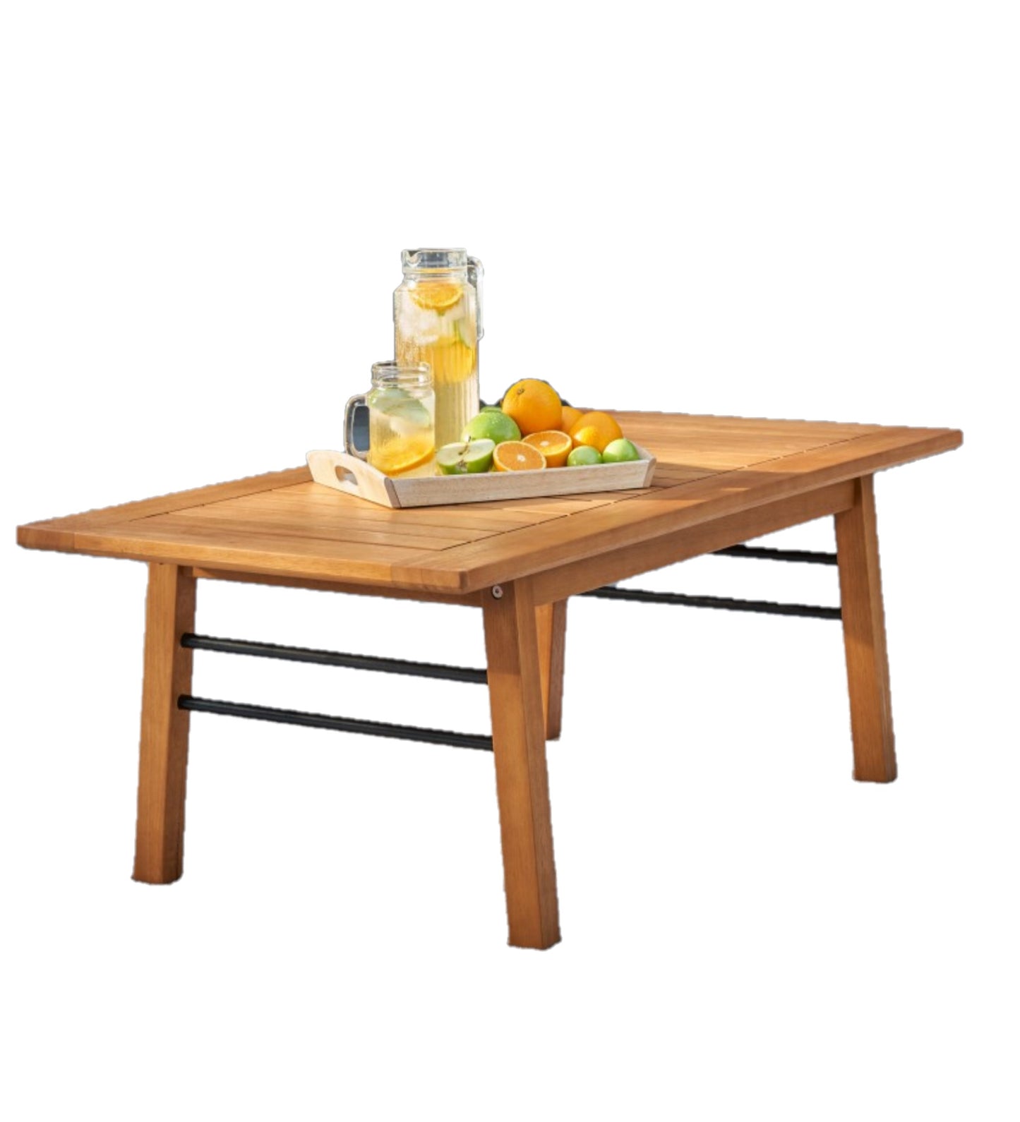 Rup Chada Natural Wood Metal Base Rectangular Coffee Table