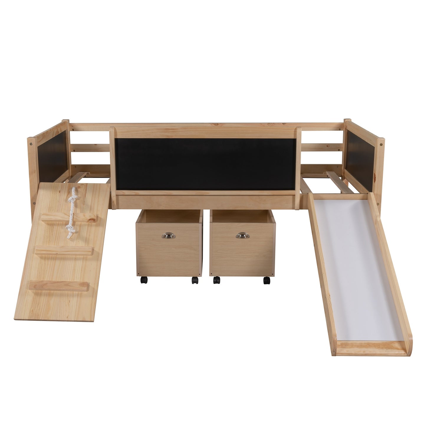 Rosalee Climbing Frame Natural Twin Size Loft Bed With Slide And Storage Boxes