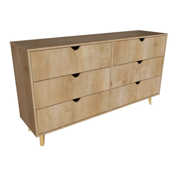 Silas Natural Scoop Handle Six Drawer Double Dresser