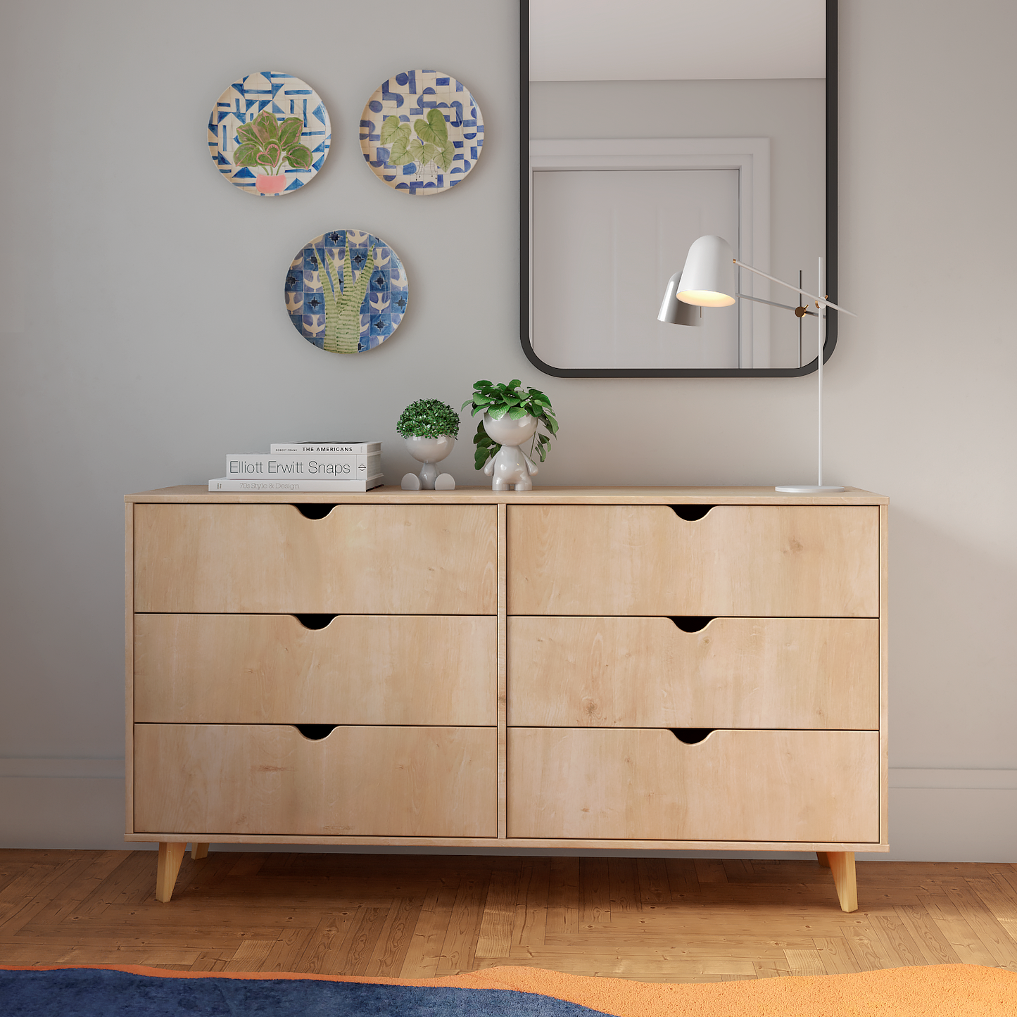 Silas Natural Scoop Handle Six Drawer Double Dresser