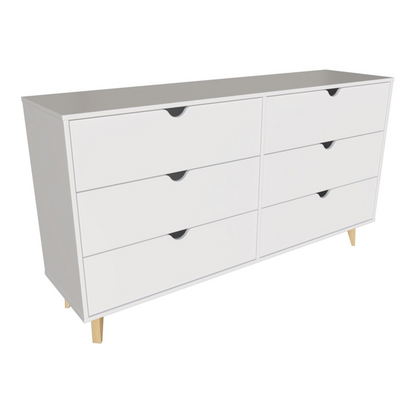 Axel White Scoop Handle Six Drawer Double Dresser