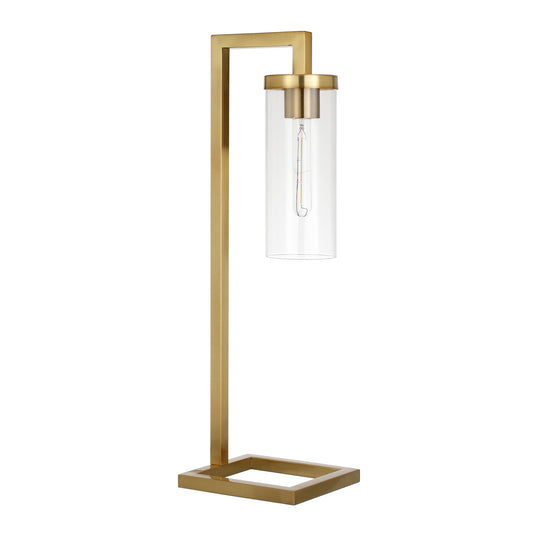 OK 26 Brass Metal Arched Table Lamp with Clear Cylinder Shade