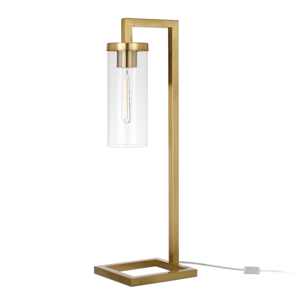 OK 26 Brass Metal Arched Table Lamp with Clear Cylinder Shade