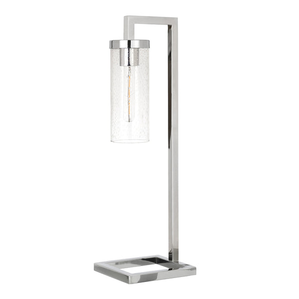 EL 26 Nickel Metal Arched Table Lamp With Clear Seeded Cylinder Shade