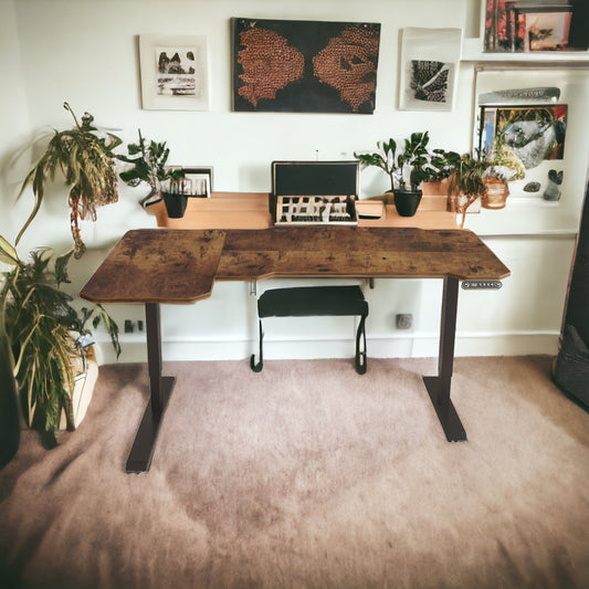 Odin Adjustable Brown And Black And Black L Shape Standing Desk