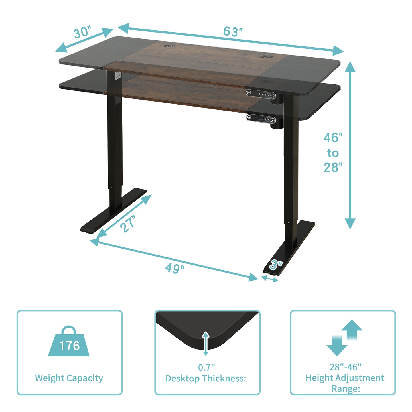 Brantley Adjustable Brown And Black And Black Standing Desk