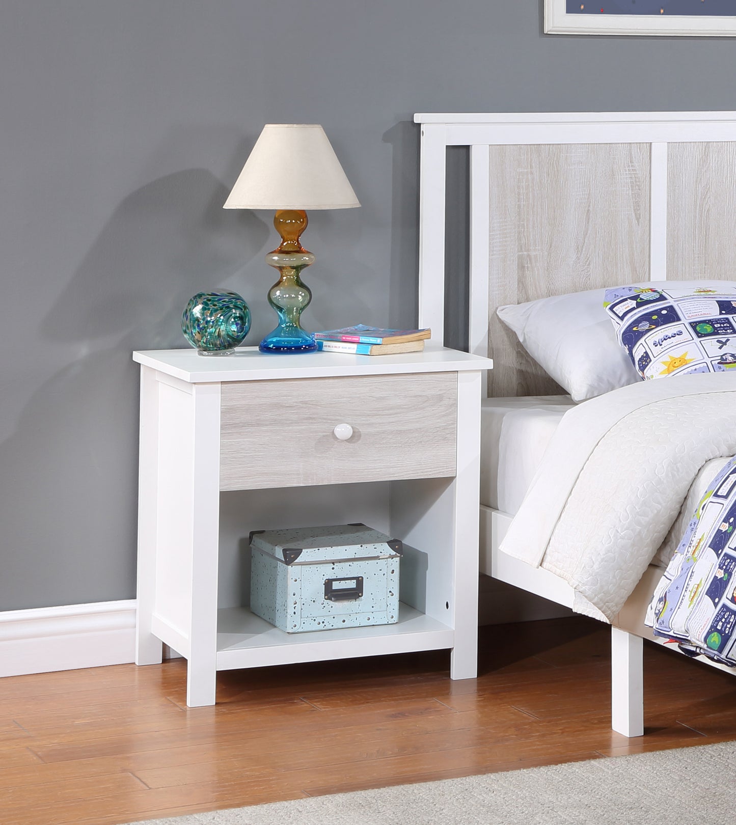 Diara 24" White and Gray One Drawer Nightstand