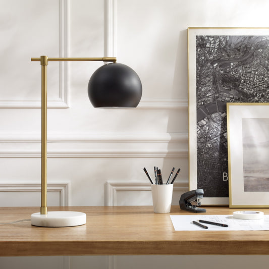 OX 22 Black Iron Desk Table Lamp With Black Dome Shade